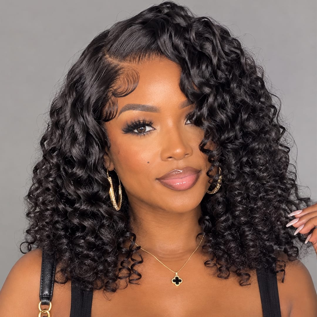 AILUXY 13x4 Lace Frontal Perruque Rose Wavy Courte Bob Perruque 200% Densité  100% Cheveux Humains comme sur la vidéo 2 - 3 jours reçus+Un beau cadeau