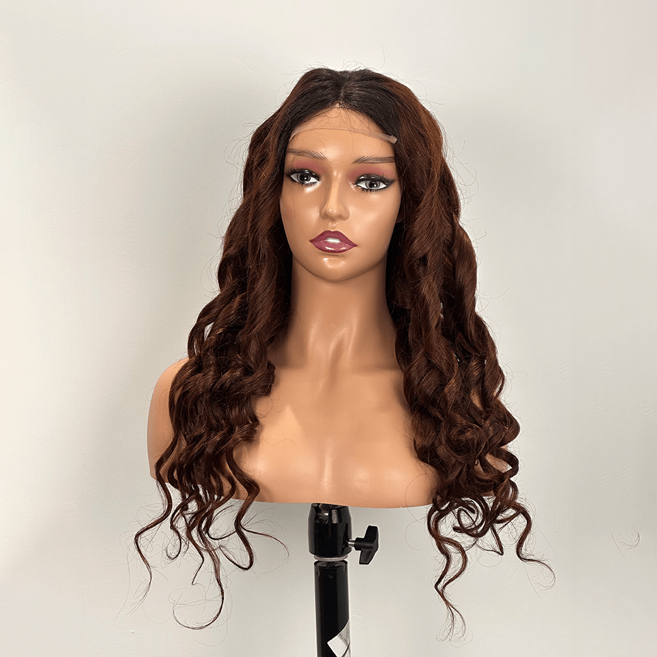 AILUXY 13x4 Lace Frontal T1b/4# Bourgogne loose wave Longue Perruque 100% Cheveux Humains