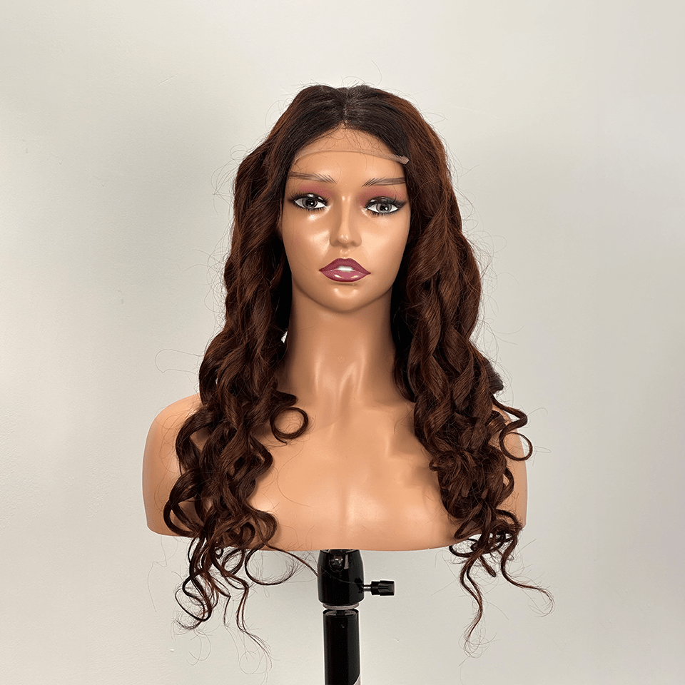 AILUXY 13x4 Lace Frontal T1b/4# Bourgogne loose wave Longue Perruque 100% Cheveux Humains