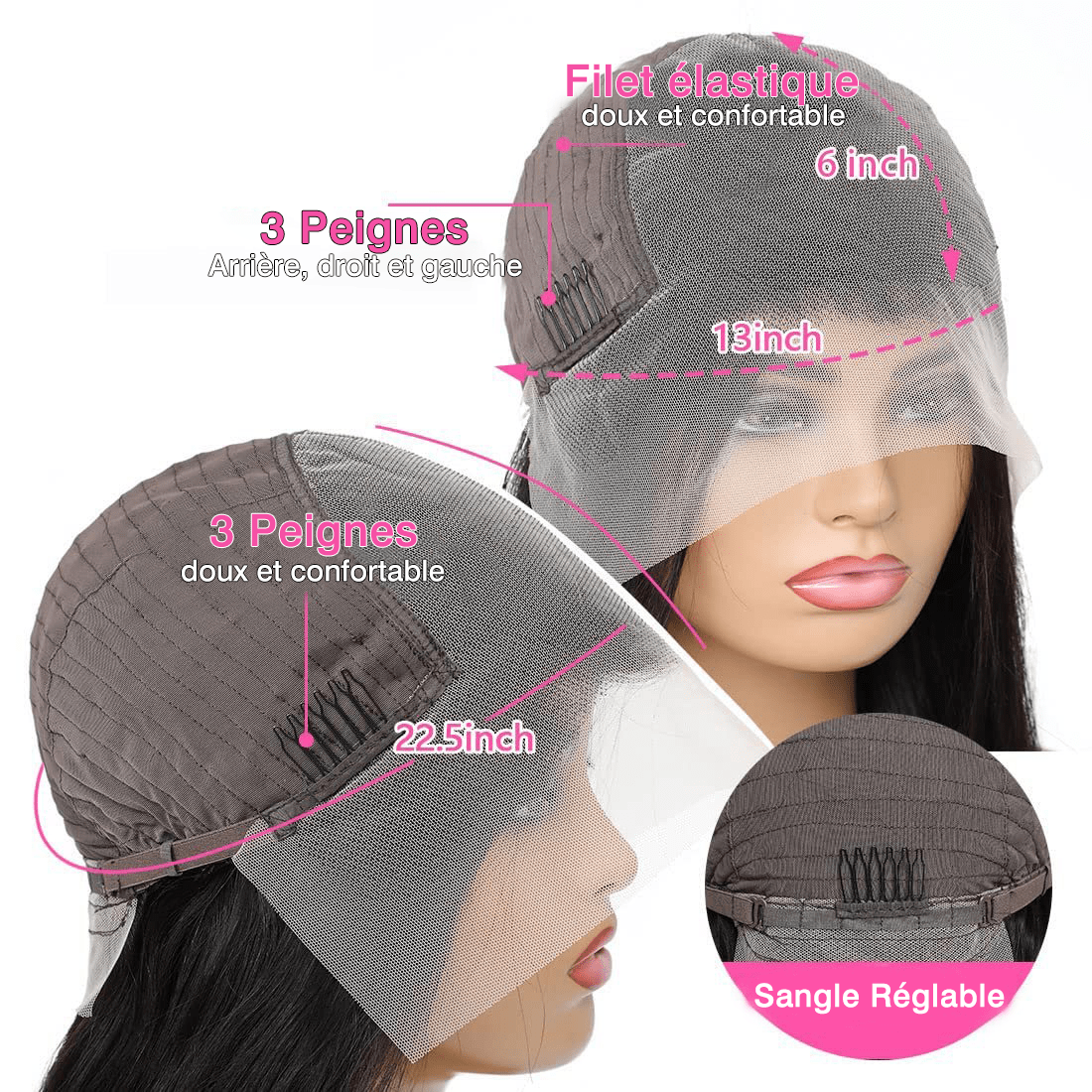 AILUXY 13x6 Lace Frontal Rejoice Perruque 200% densité Vrais Cheveux Humains perruques cheveux naturels de qualité comme sur la vidéo 2 - 3 jours reçus+Un beau cadeau