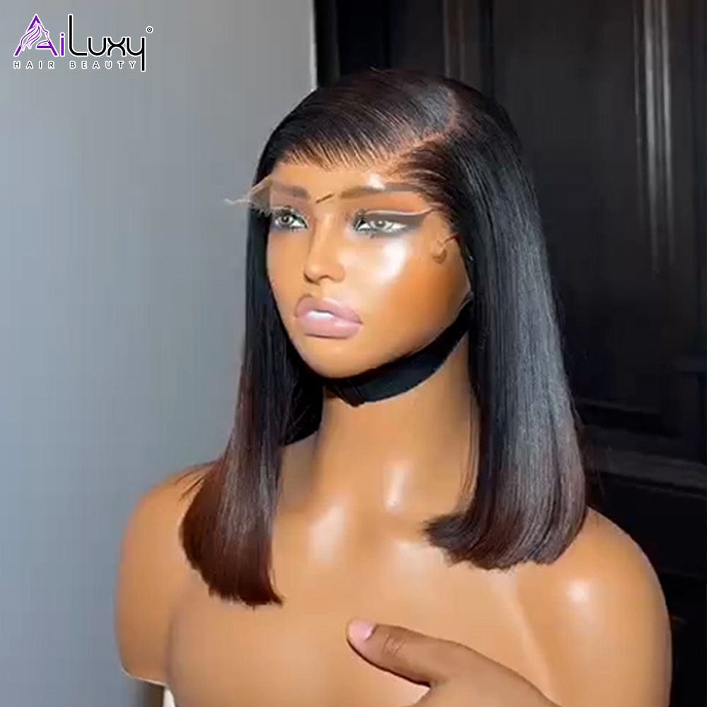 AILUXY 1bt4 court Perruque 100% Cheveux Humains comme sur la vidéo 3 - 4 jours reçus+Un beau cadeau