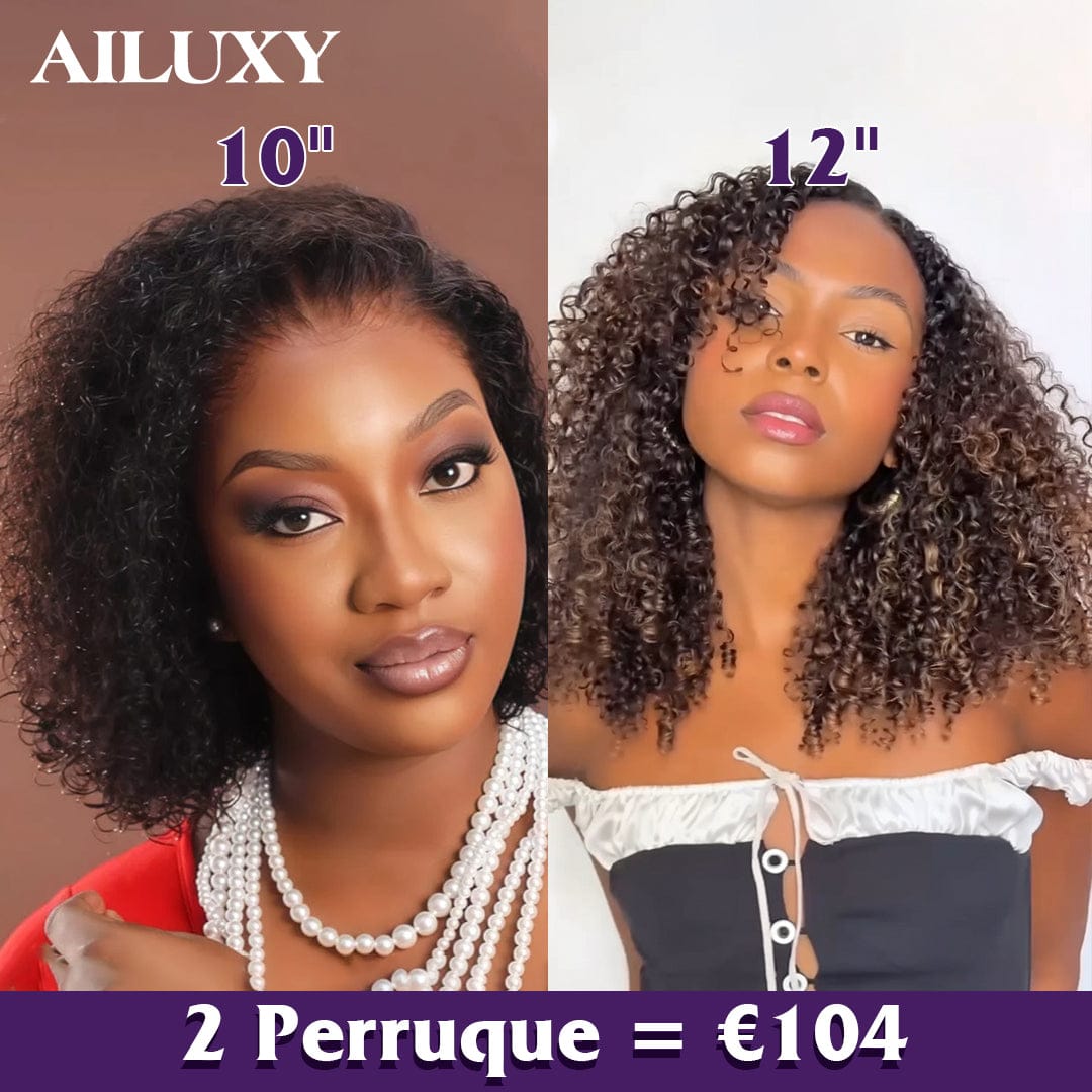 AILUXY 2 Perruque 13x4 Lace Frontal 1b curly +1bt4 curly - 100% Cheveux Humains
