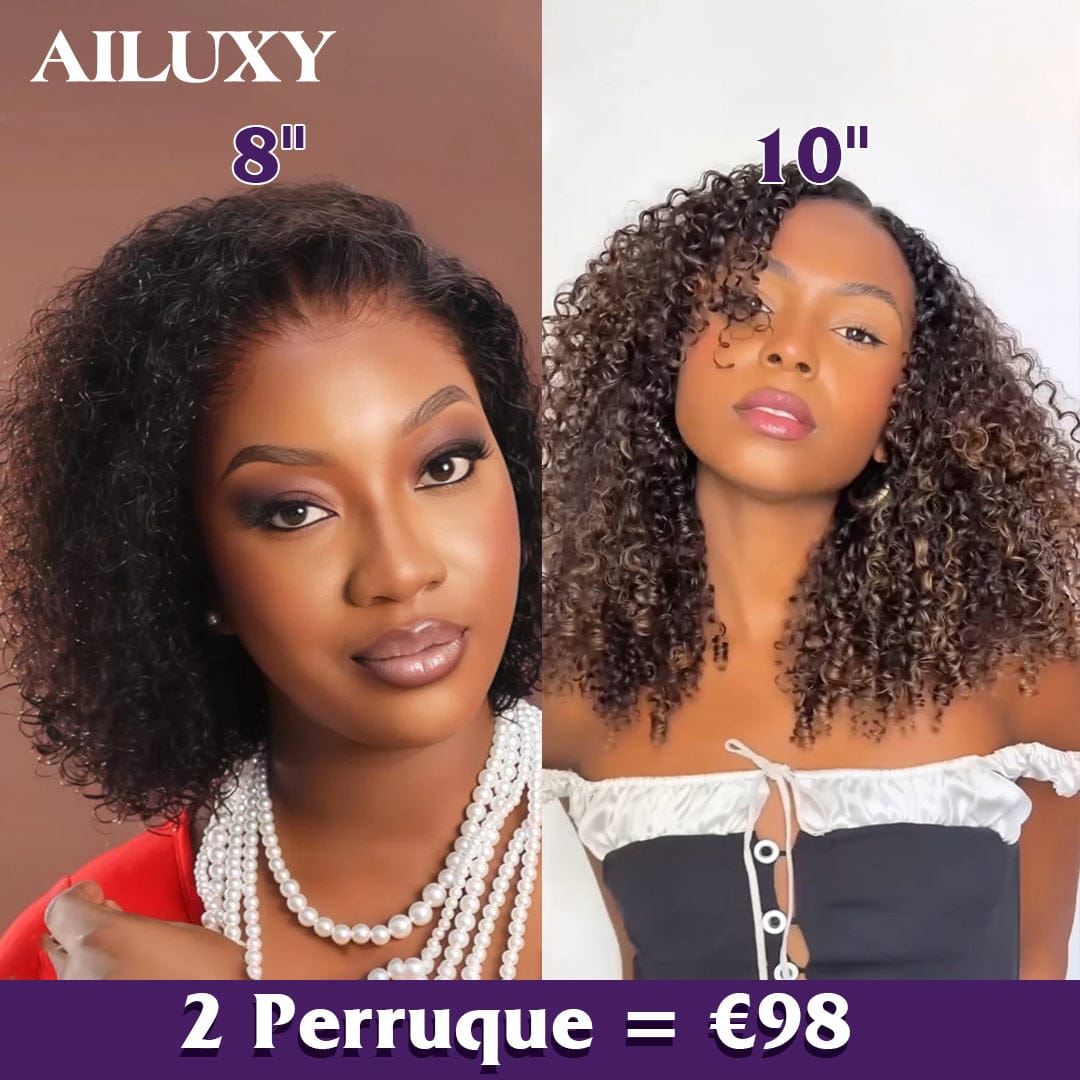 AILUXY 2 Perruque 13x4 Lace Frontal 1b curly +1bt4 curly - 100% Cheveux Humains