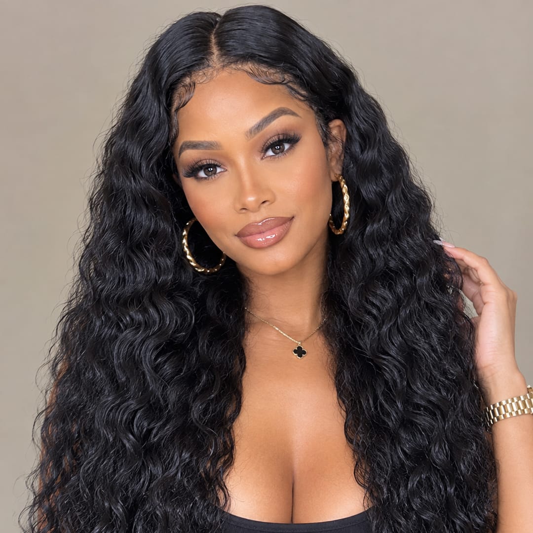 AILUXY 3 Paquets Avec 13x4 Lace Frontal Deep Wave Couleur Naturelle