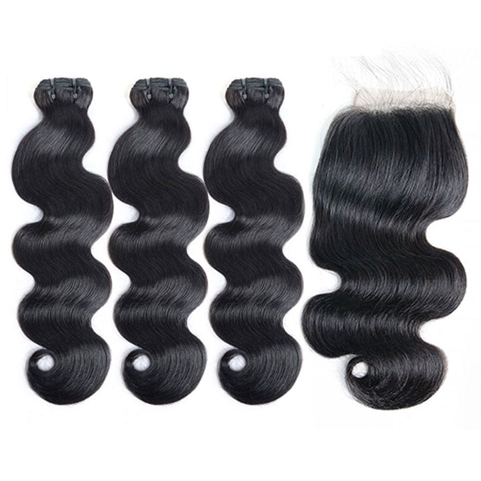 AILUXY 3 Paquets avec 4*4 Lace Closure Body Wave Couleur Naturelle