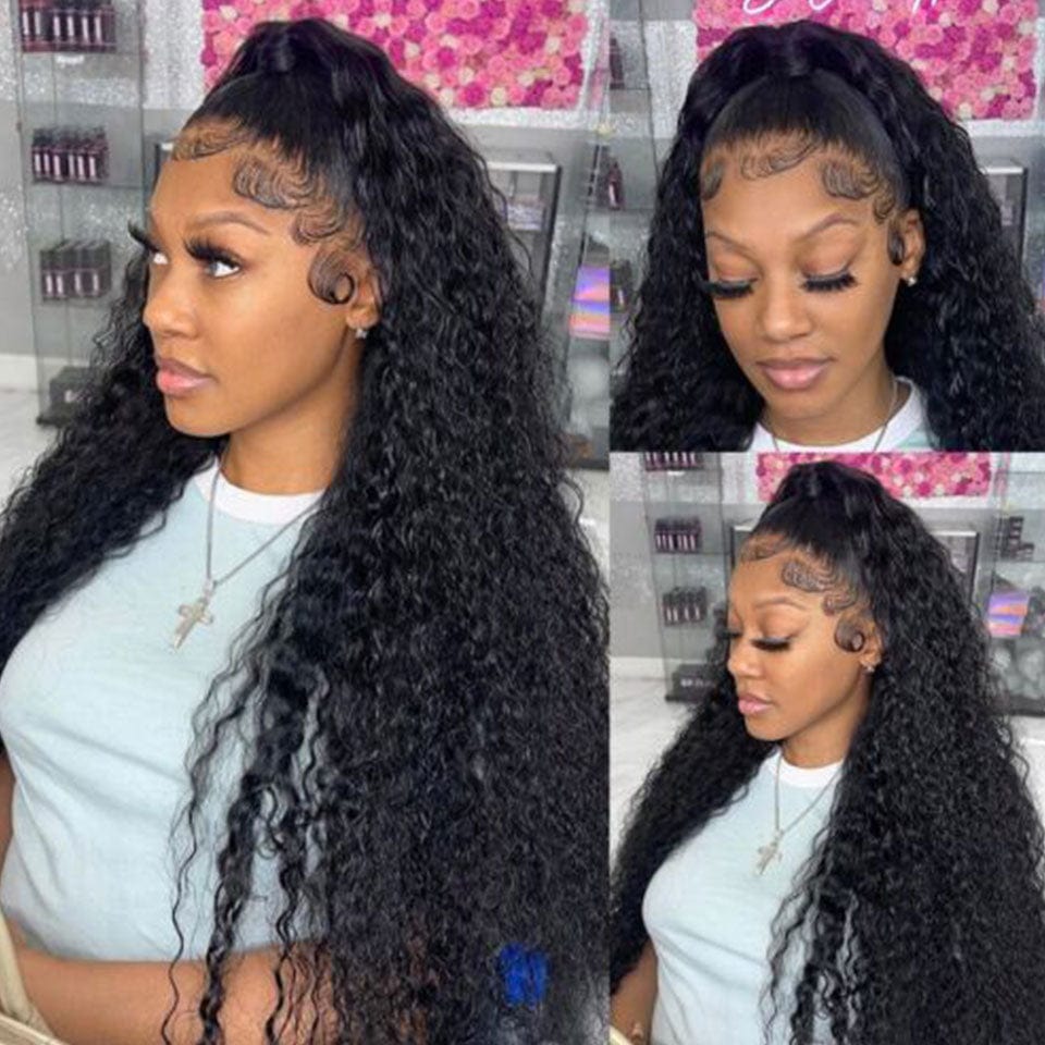 AILUXY 360 Lace Frontal Perruque Bouclée Longue Couleur Naturelle 100% cheveux humains comme sur la vidéo 2 - 3 jours reçus+Un beau cadeau