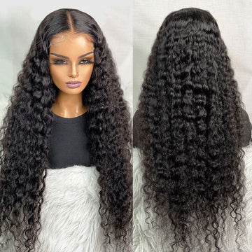 AILUXY 4x4 HD Lace Closure Perruque Deep wave Longue Couleur Naturelle 100% cheveux humains