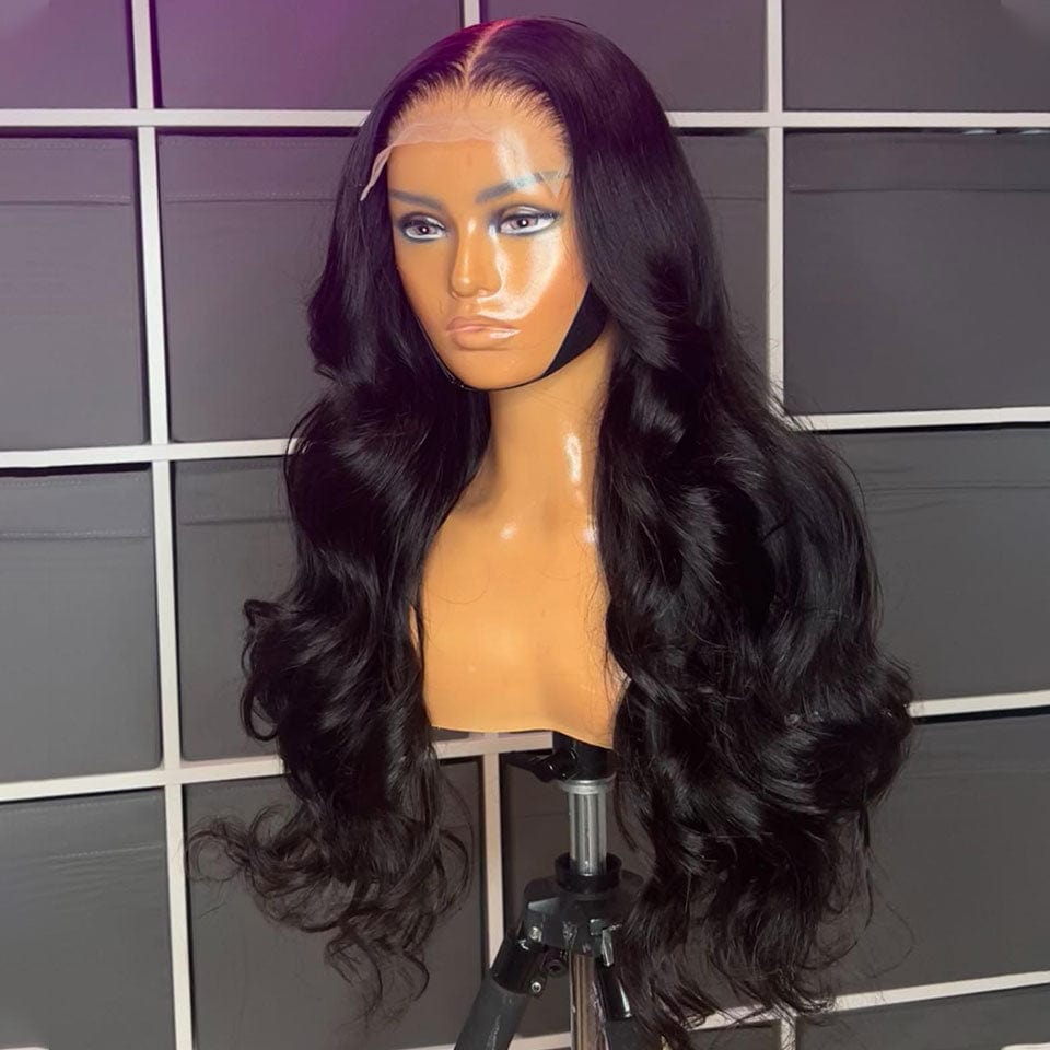 AILUXY 4x4 Lace Closure Perruque Body Wave Longue Noir 250% densité 100% cheveux humains