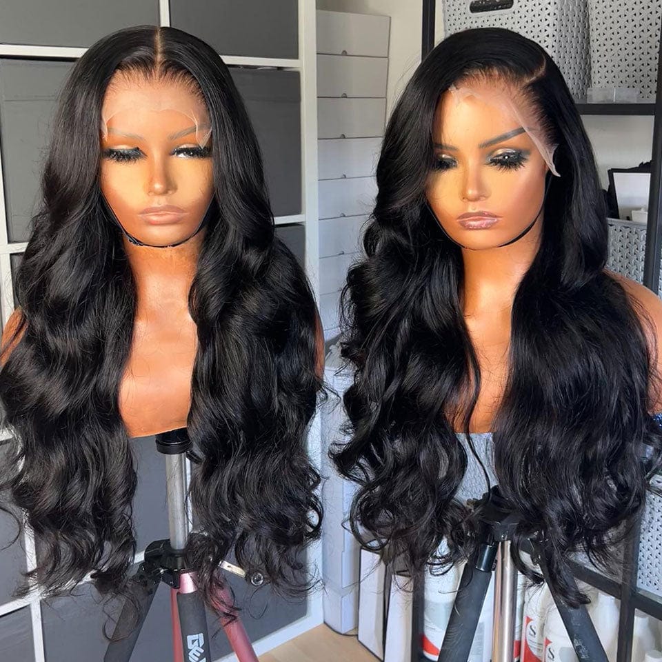 AILUXY 4x4 Lace Closure Perruque Body Wave Longue Noir 250% densité 100% cheveux humains