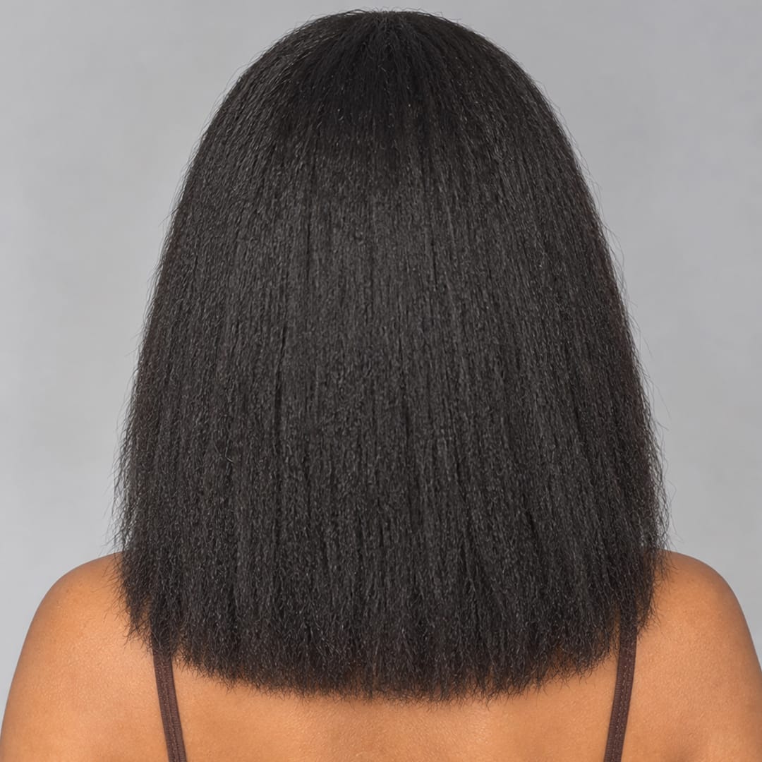 AILUXY 4x4 Lace Closure Perruque Kinky Lisse Courte Bob Perruque Couleur naturelle 250% densité 100% cheveux humains