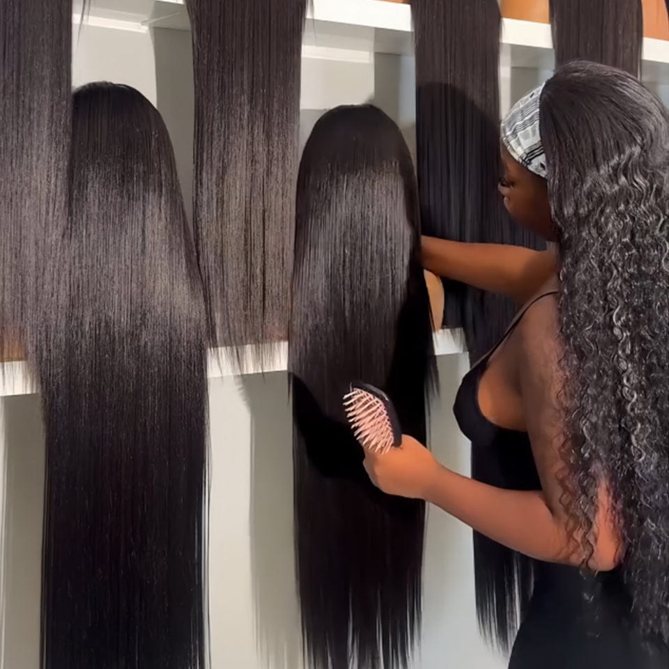 AILUXY 4x4 Lace closure Perruque Lisse Longue Noir 100% Cheveux Humains BLACK FRIDAY vente flash