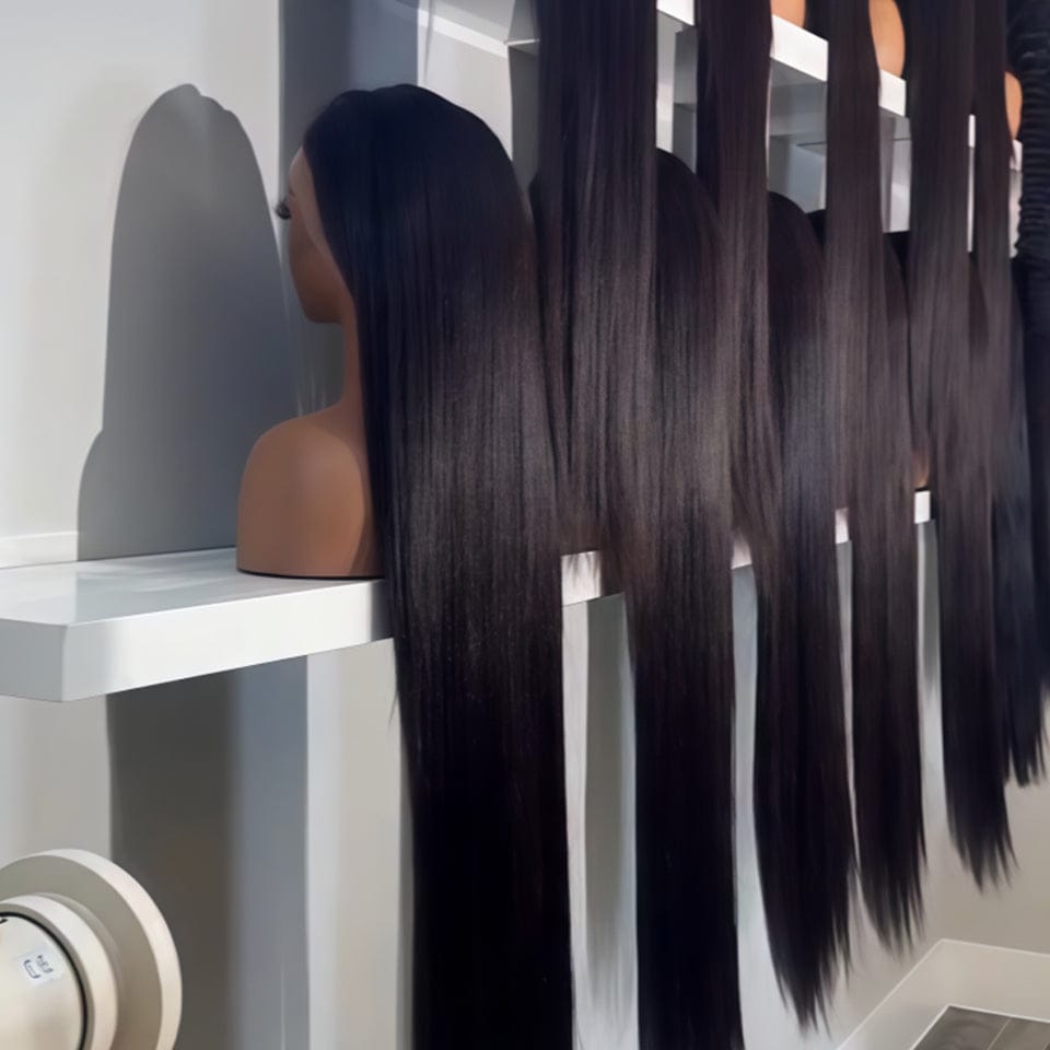 AILUXY 4x4 Lace closure Perruque Lisse Longue Noir 100% Cheveux Humains BLACK FRIDAY vente flash