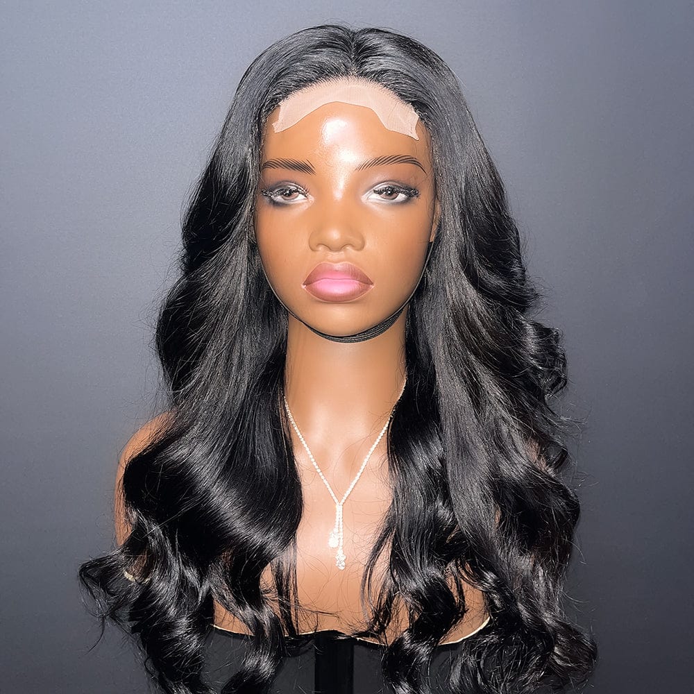 AILUXY 4x4 Lace Closure Perruque Longue body wavy Noir 100% Cheveux Humains