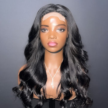 AILUXY 4x4 Lace Closure Perruque Longue body wavy Noir 100% Cheveux Humains