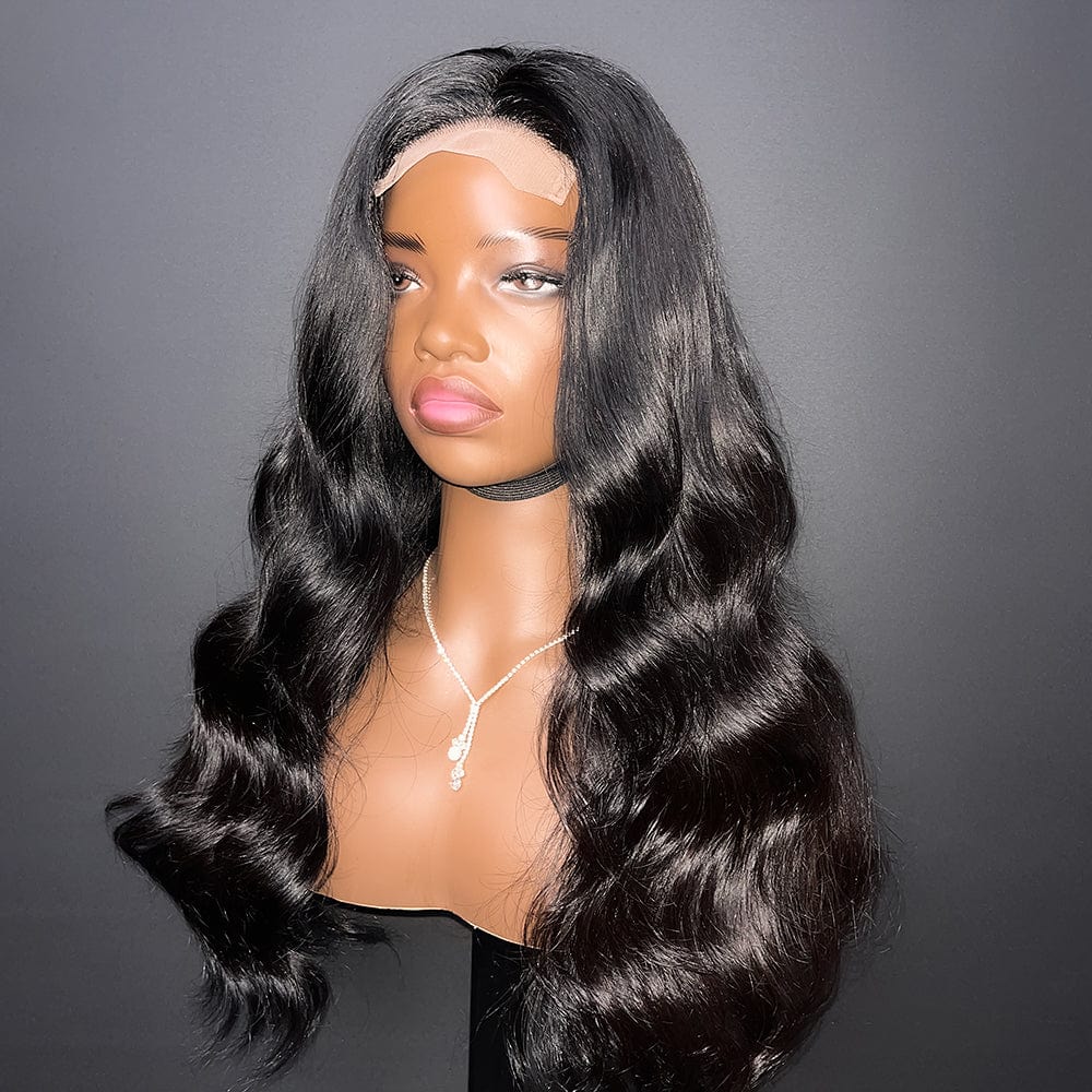 AILUXY 4x4 Lace Closure Perruque Longue body wavy Noir 100% Cheveux Humains