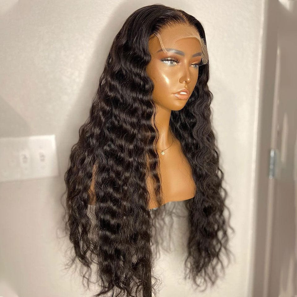 AILUXY 4x4 Lace Closure Perruque Natural Wave Longue 250% densité 100% cheveux humains