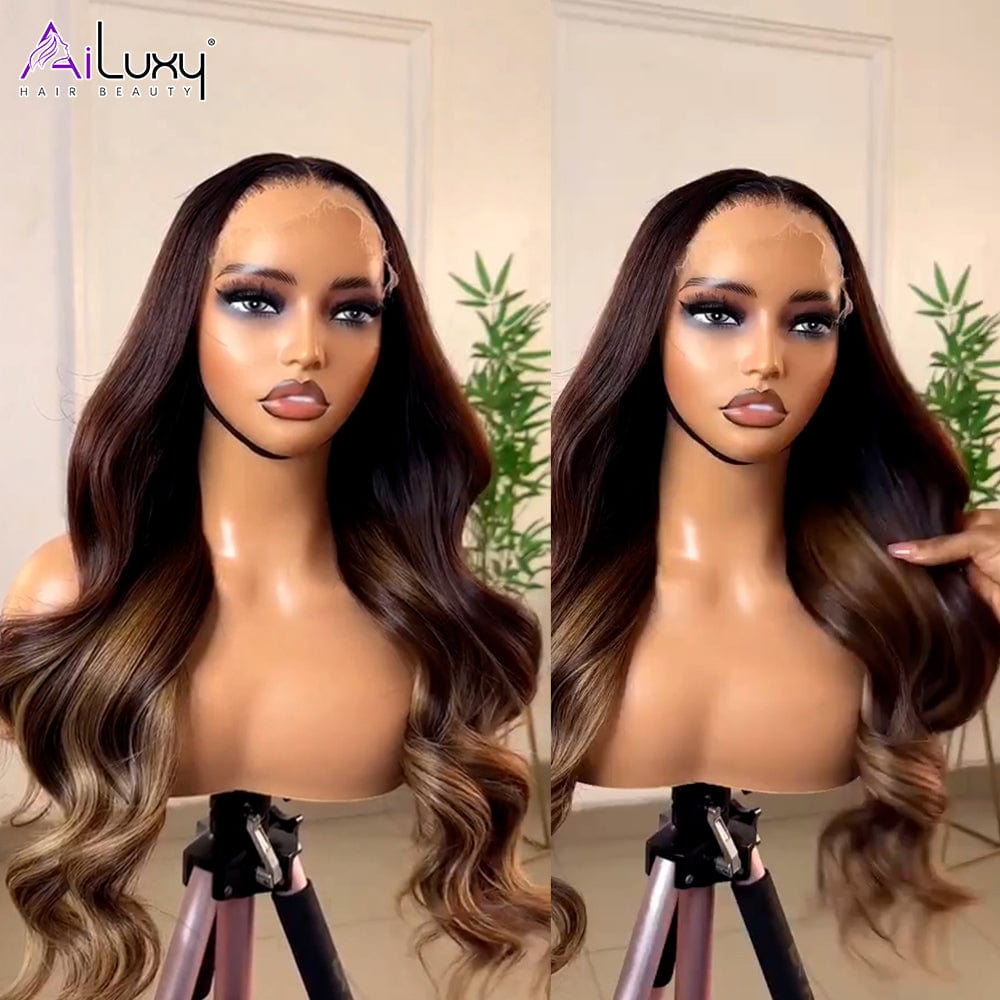 AILUXY 4x4 Lace closure Perruque super belle 200% densité perruque Tulipes femme  100% Cheveux Humains comme sur la vidéo 2 - 3 jours reçus+Un beau cadeau