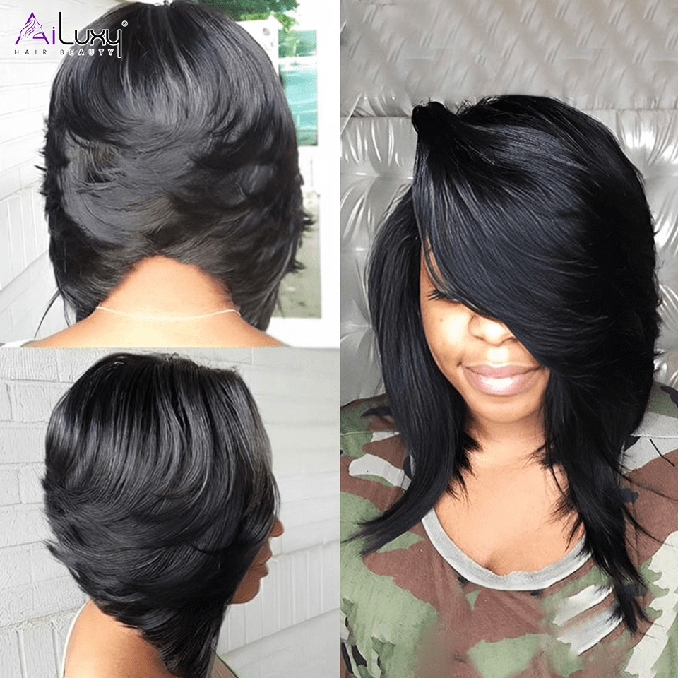AILUXY 4x4 Lace Frontal Bob 200% densité Perruque 100% Cheveux Humains