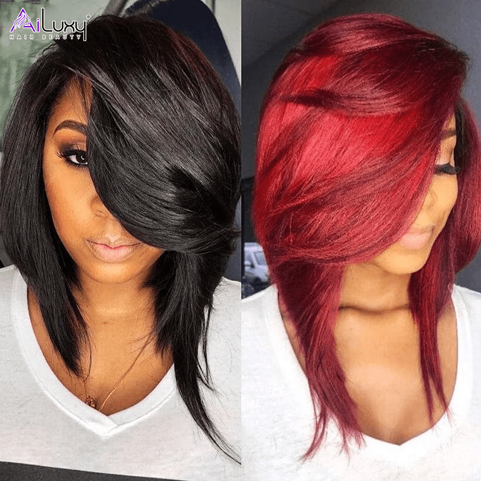 AILUXY 4x4 Lace Frontal Bob 200% densité Perruque 100% Cheveux Humains