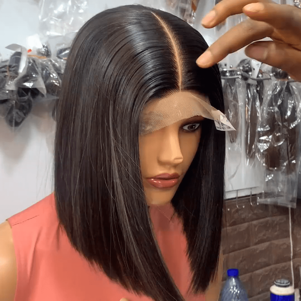 AILUXY 4x4 lace Noir court Perruque 100% Cheveux Humains comme sur la vidéo 3 - 4 jours reçus+Un beau cadeau
