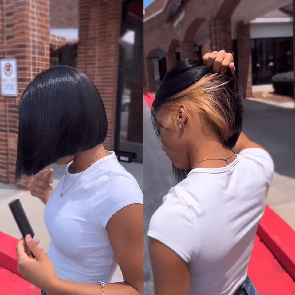 AILUXY 4x4 Lace Perruque Lisse Bob highlight