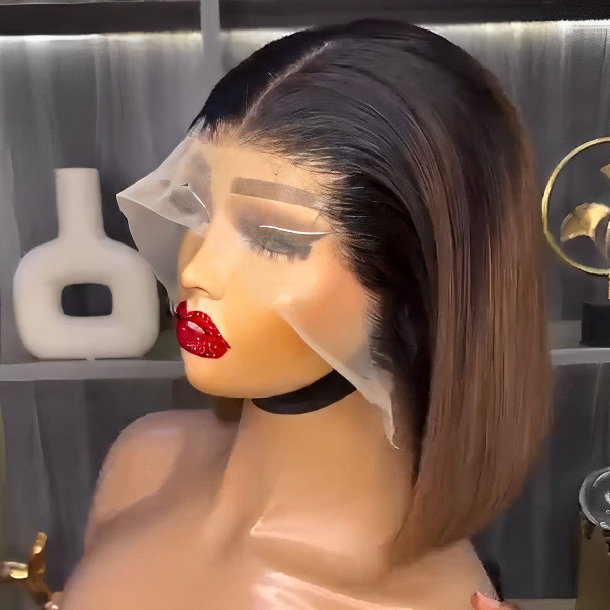AILUXY 4x4 Lace Perruque Lisse Bob Perruque Courte 200% densité 100% cheveux humains comme sur la vidéo 2 - 3 jours reçus
