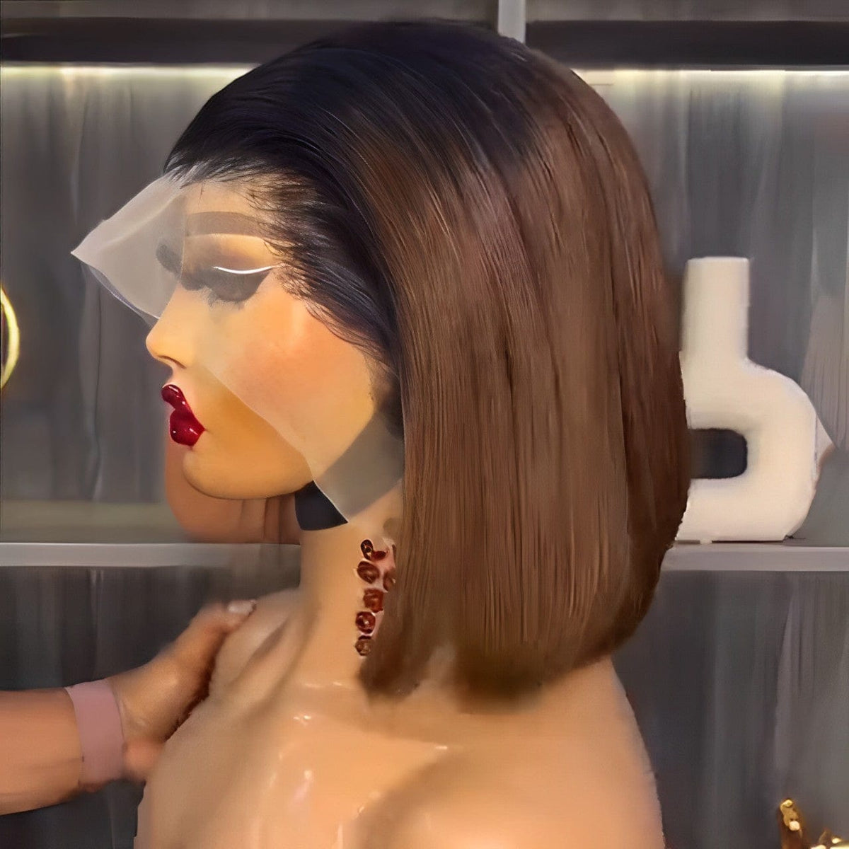 AILUXY 4x4 Lace Perruque Lisse Bob Perruque Courte 200% densité 100% cheveux humains comme sur la vidéo 2 - 3 jours reçus