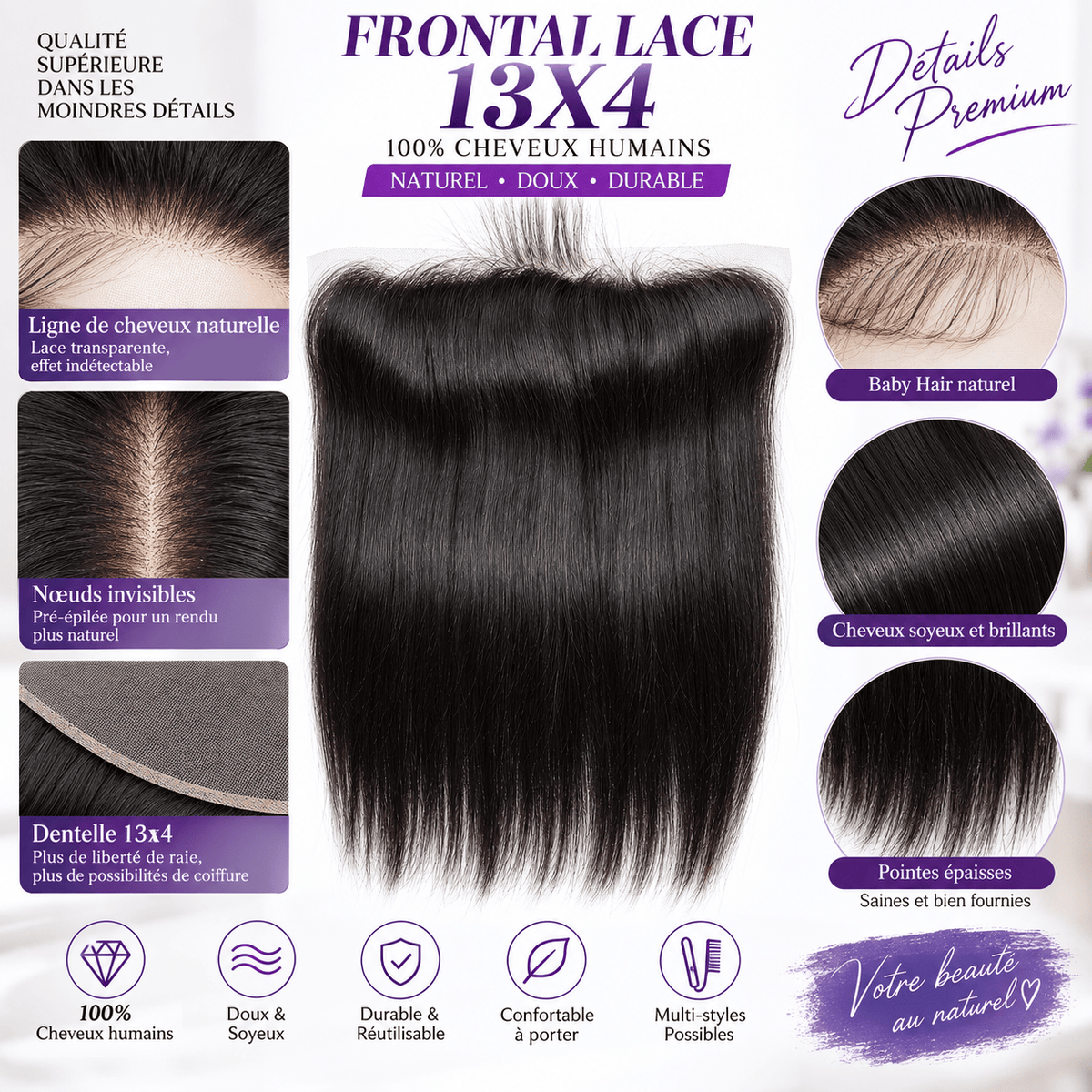 AILUXY Cheveux 13x4/13x6 HD Lace Frontal Lisse Dentelle Invisible 100% Cheveux Humains