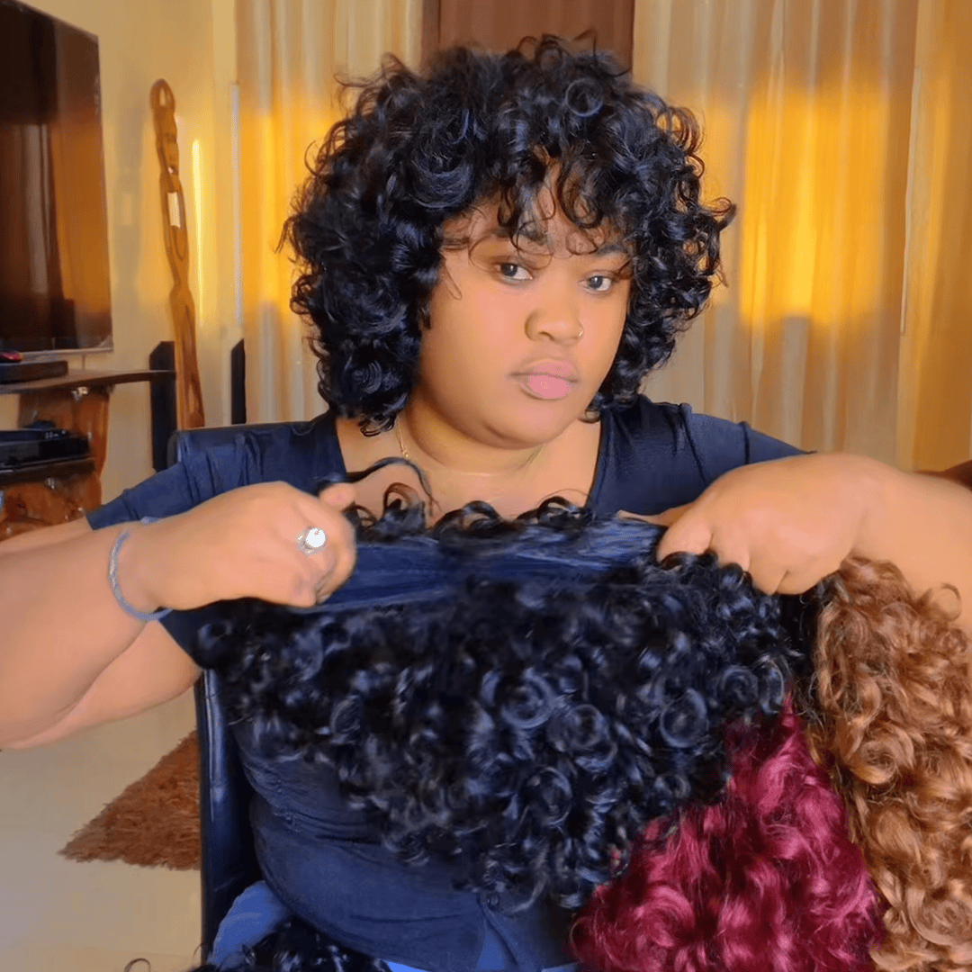 AILUXY Frange Bob Perruque En Couleur Rouleau de vague