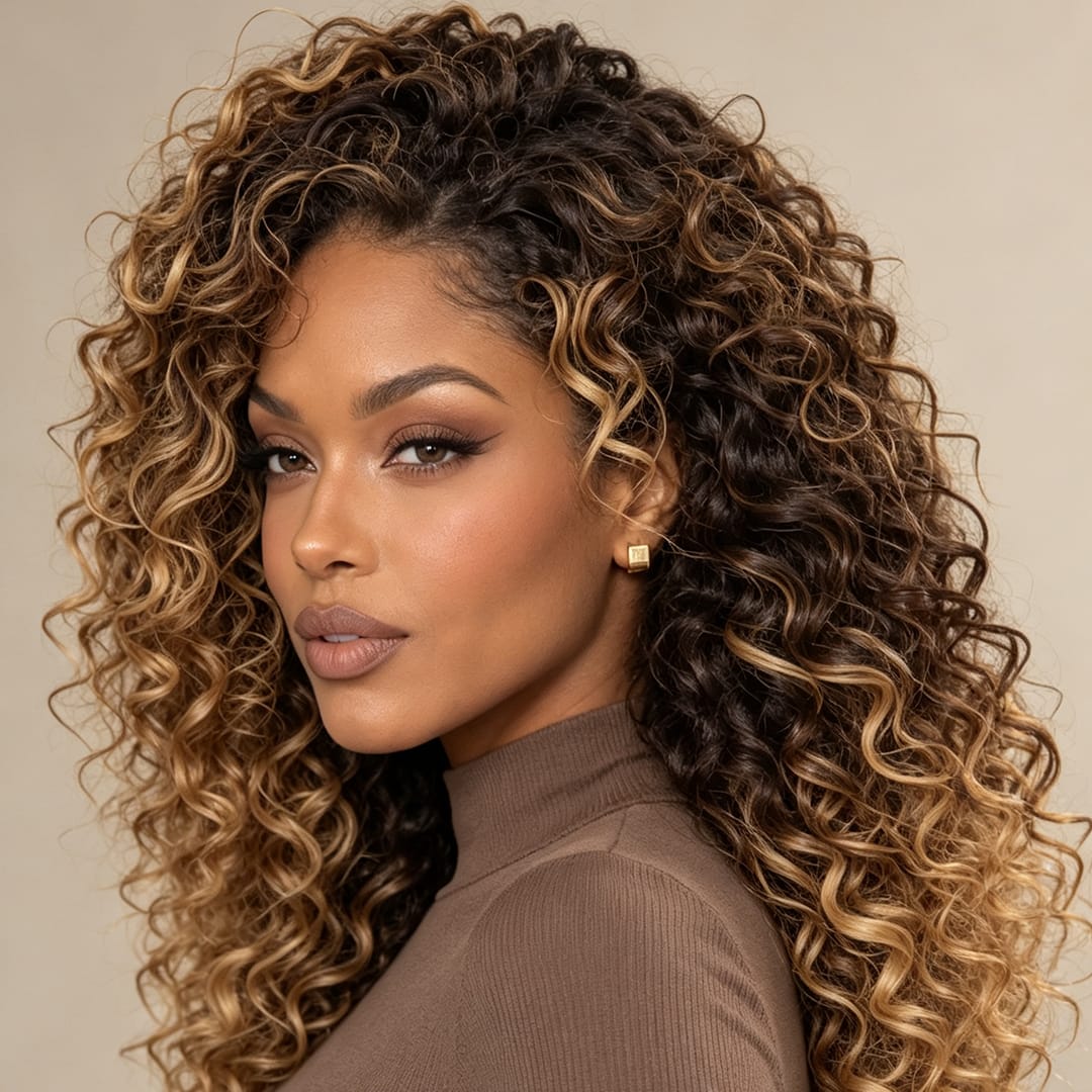 Ailuxy Glueless Couleur Blond Foncé Doré Ombré Perruque Sans Colle Bouclé Bob 4.0