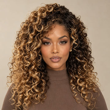 Ailuxy Glueless Couleur Blond Foncé Doré Ombré Perruque Sans Colle Bouclé Bob 4.0