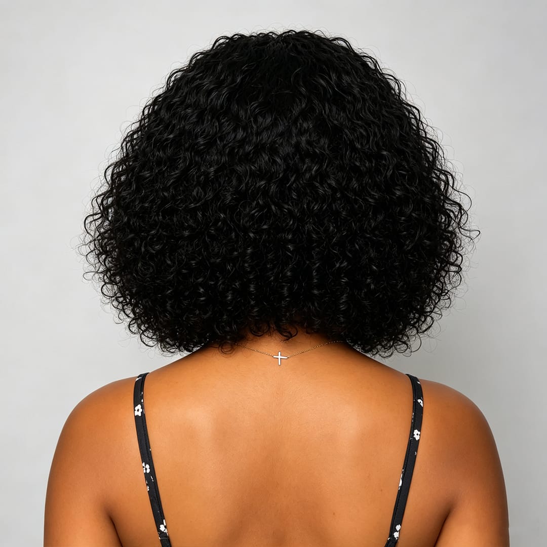 AILUXY Magnifique Perruque Bob Bouclé Noir 13X4 Lace Front Cheveux Humains