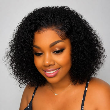 AILUXY Magnifique Perruque Bob Bouclé Noir 13X4 Lace Front Cheveux Humains