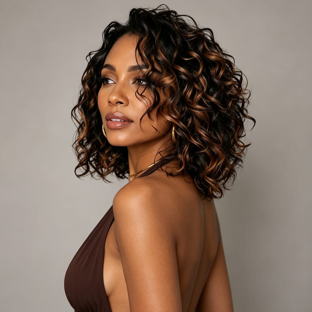 AILUXY Perruque 13x4 Lace Closure Perruque BOB Curly 200% densité 100% Cheveux humains