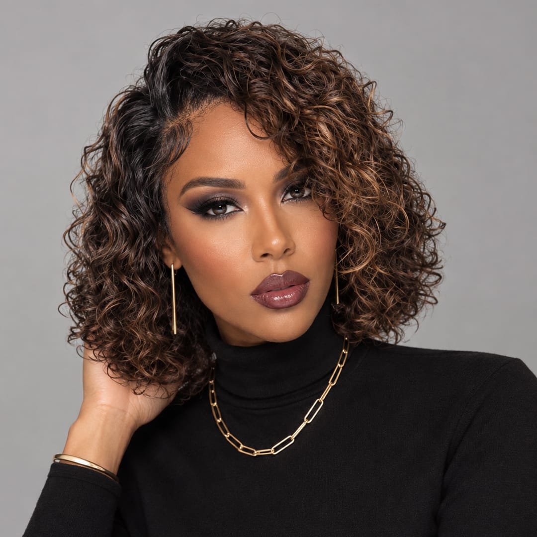 AILUXY Perruque 13x4 Lace Closure Perruque BOB Curly 200% densité 100% Cheveux humains