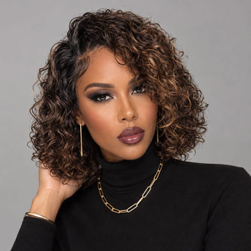 AILUXY Perruque 13x4 Lace Closure Perruque BOB Curly 200% densité 100% Cheveux humains