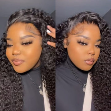 AILUXY Perruque 13X4 Lace Front Bouclée Profonde Noir Naturel, Cheveux Humains, Front Fin Invisible
