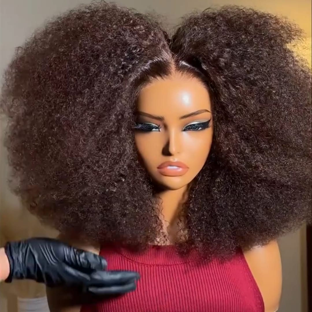 AILUXY Perruque afro Bouclée Brun Foncé, Harmonie de Boucles denses et volume XXL, Perruque Afro Haut de Gamme