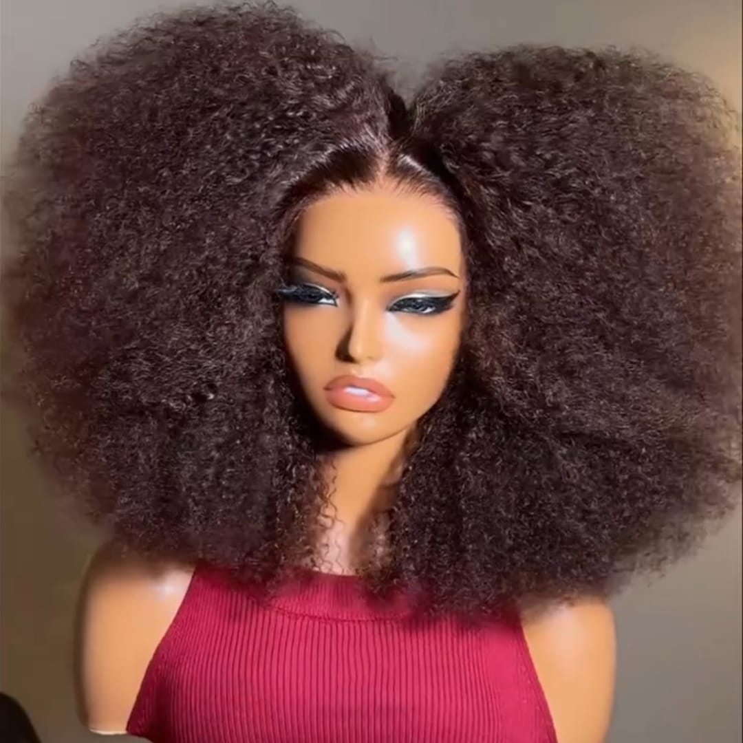 AILUXY Perruque afro Bouclée Brun Foncé, Harmonie de Boucles denses et volume XXL, Perruque Afro Haut de Gamme