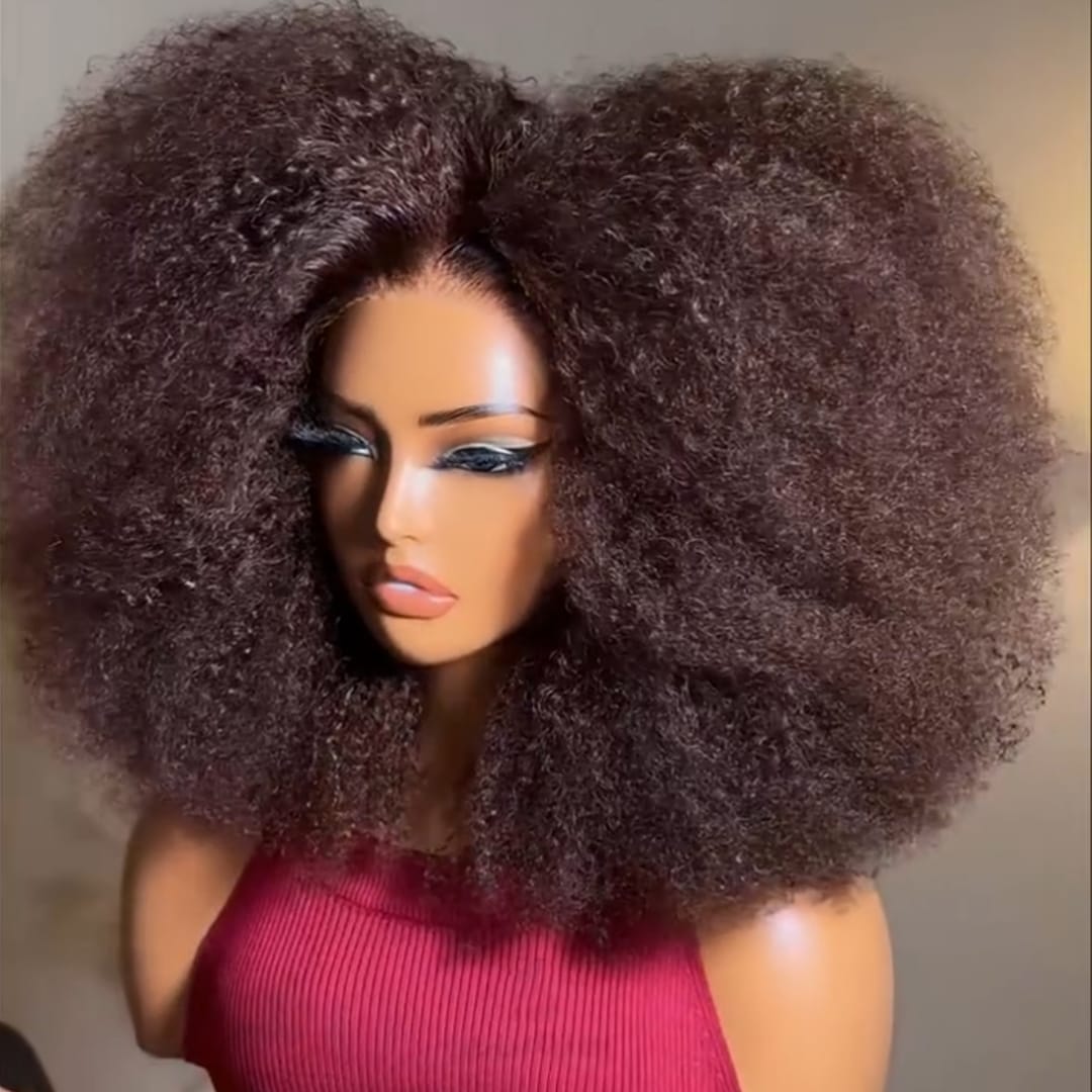 AILUXY Perruque afro Bouclée Brun Foncé, Harmonie de Boucles denses et volume XXL, Perruque Afro Haut de Gamme