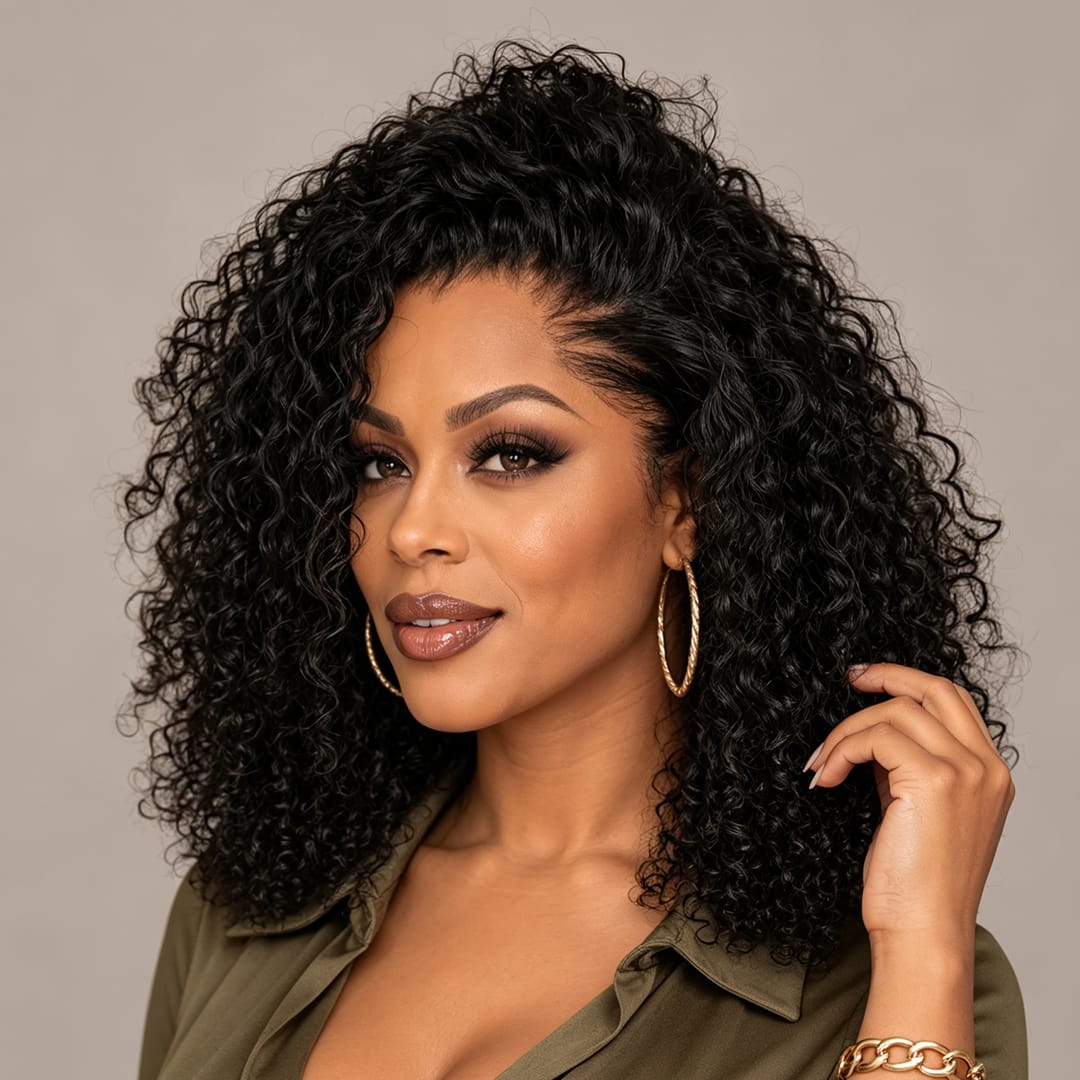 AILUXY Perruque Afro Bouclée Noire Grand Volume, Boucles Serrées Look Très Naturel