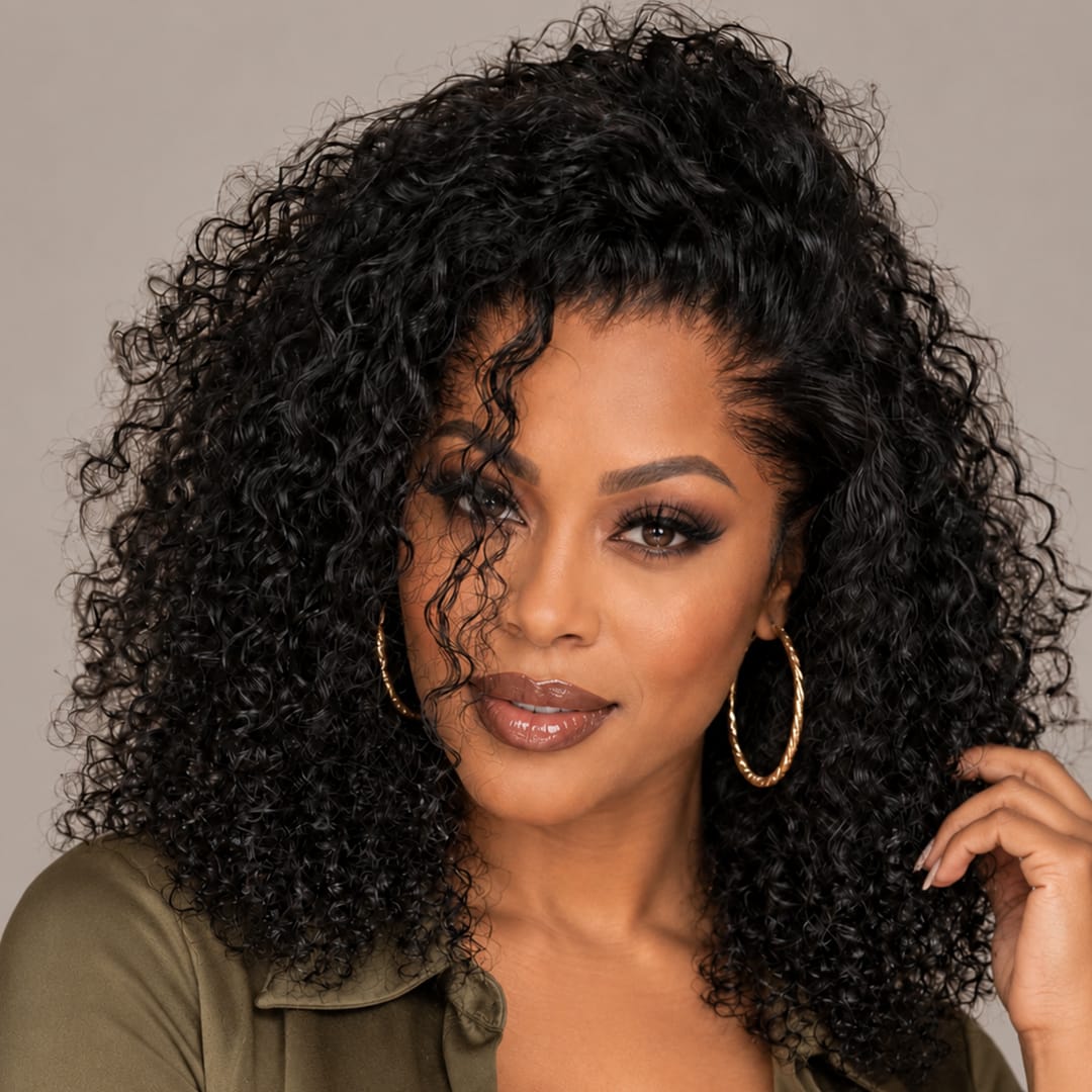 AILUXY Perruque Afro Bouclée Noire Grand Volume, Boucles Serrées Look Très Naturel
