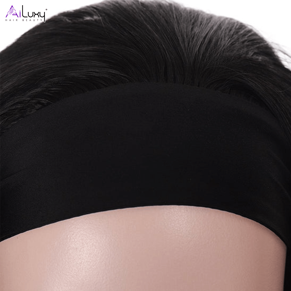 AILUXY Perruque Bandeau Body Wave Longue Noir Perruque 100% Cheveux Humains Densité 200%