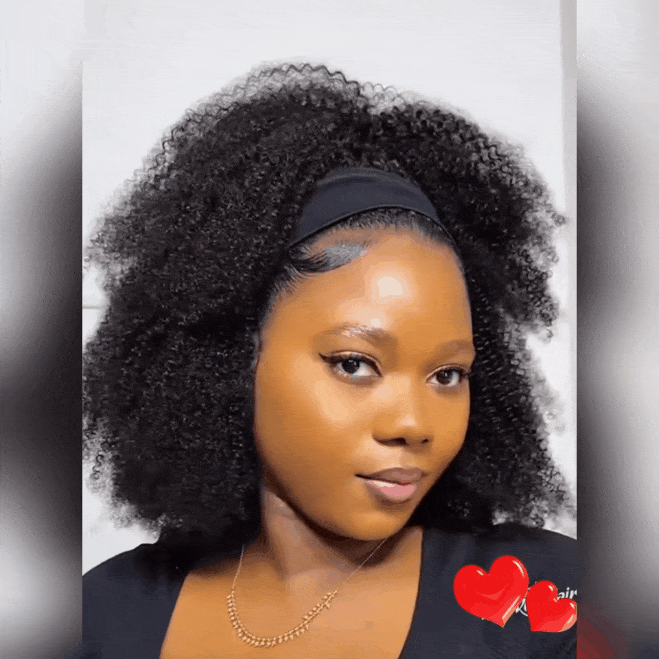 AILUXY Perruque Bandeau Bouclé Noir Bob Perruque 100% Cheveux Humains| Perruque Romantique