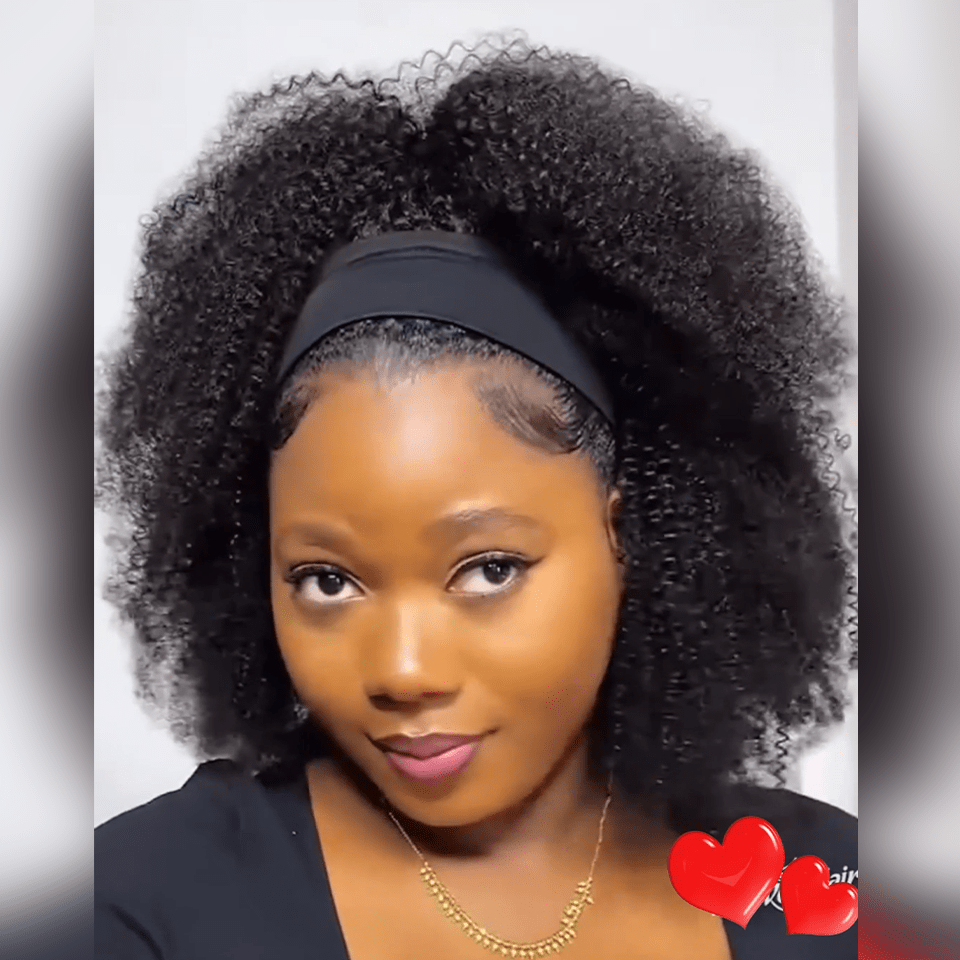 AILUXY Perruque Bandeau Bouclé Noir Bob Perruque 100% Cheveux Humains| Perruque Romantique