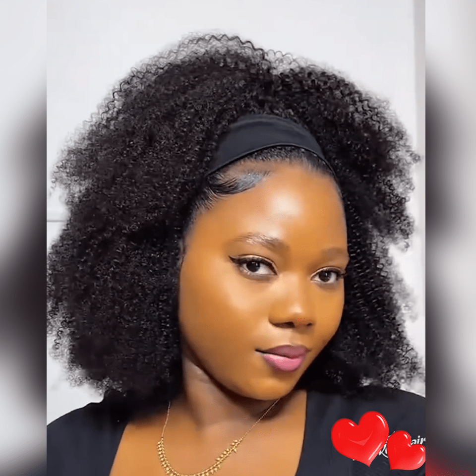 AILUXY Perruque Bandeau Bouclé Noir Bob Perruque 100% Cheveux Humains| Perruque Romantique