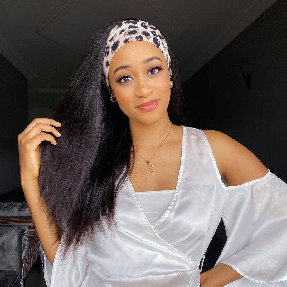 AILUXY Perruque Bandeau Lisse Longue Noir Perruque 100% Cheveux Humains
