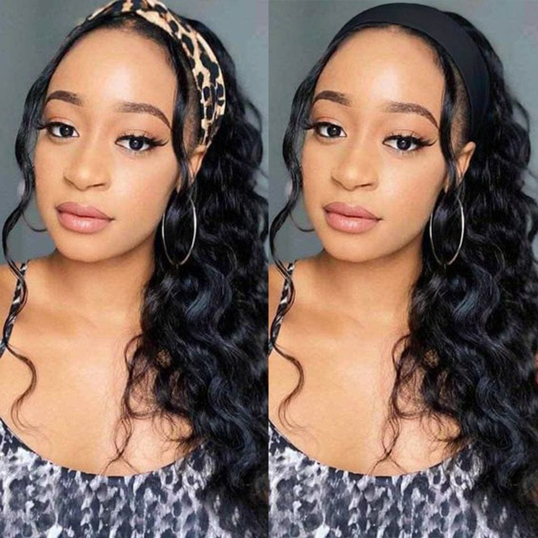 AILUXY Perruque Bandeau Natural Wave Longue Noir Perruque 100% Cheveux Humains