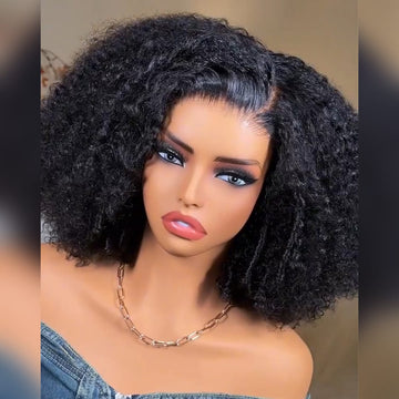 AILUXY Perruque Afro lace front Boucles Kinky noires, Cheveux Humains Densité Maximale