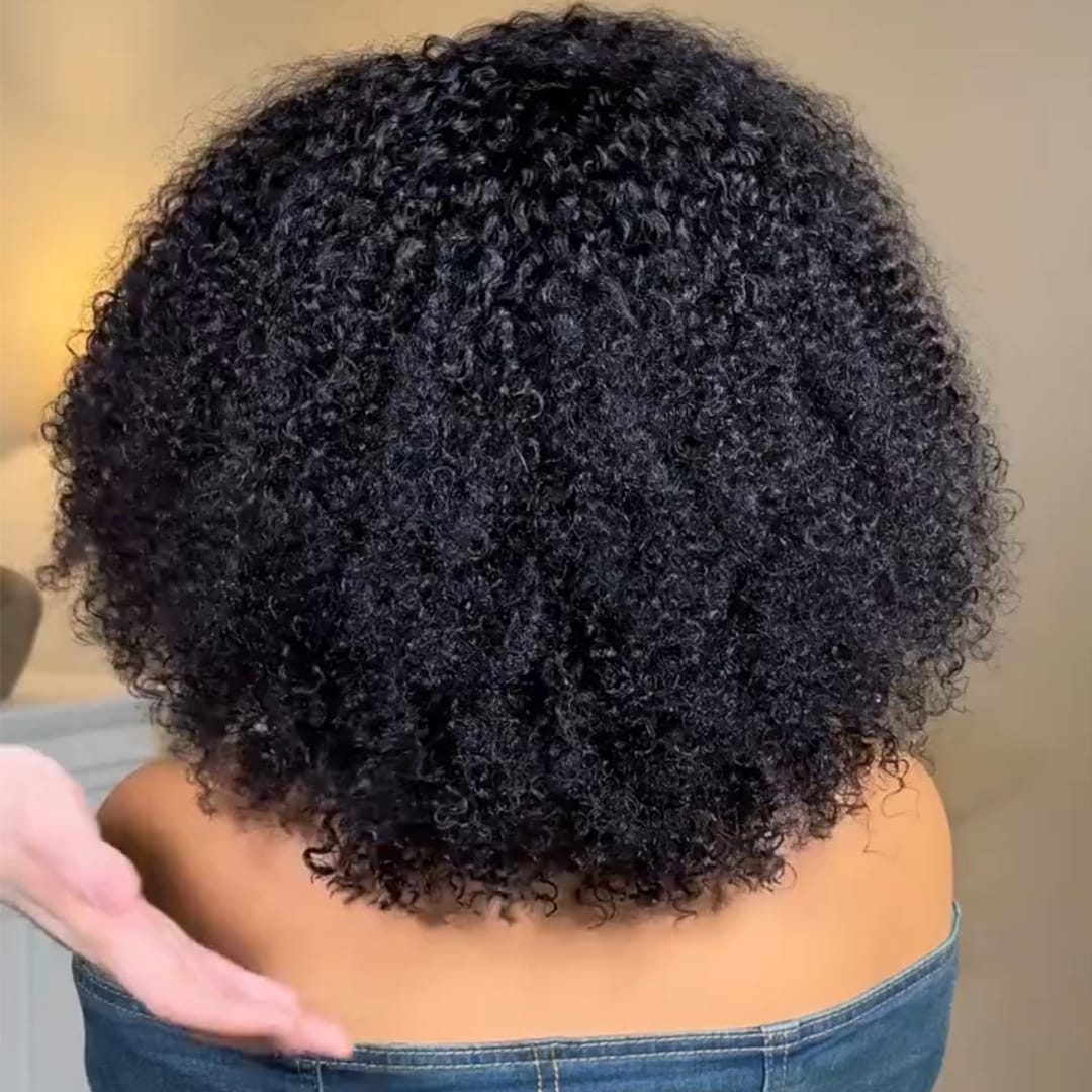 AILUXY Perruque Afro lace front Boucles Kinky noires, Cheveux Humains Densité Maximale